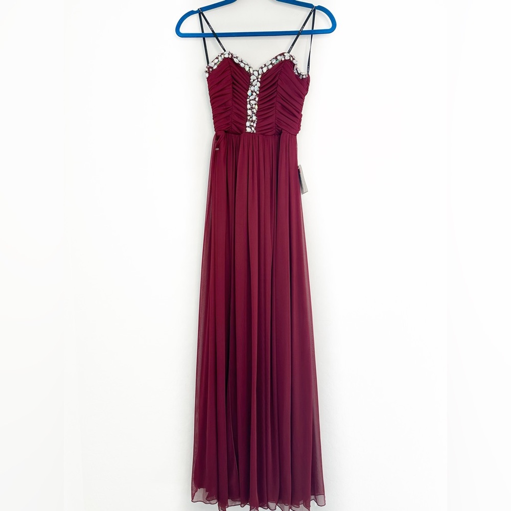 B.Darlin Maroon Bejeweled Open Back Dress size 3/4